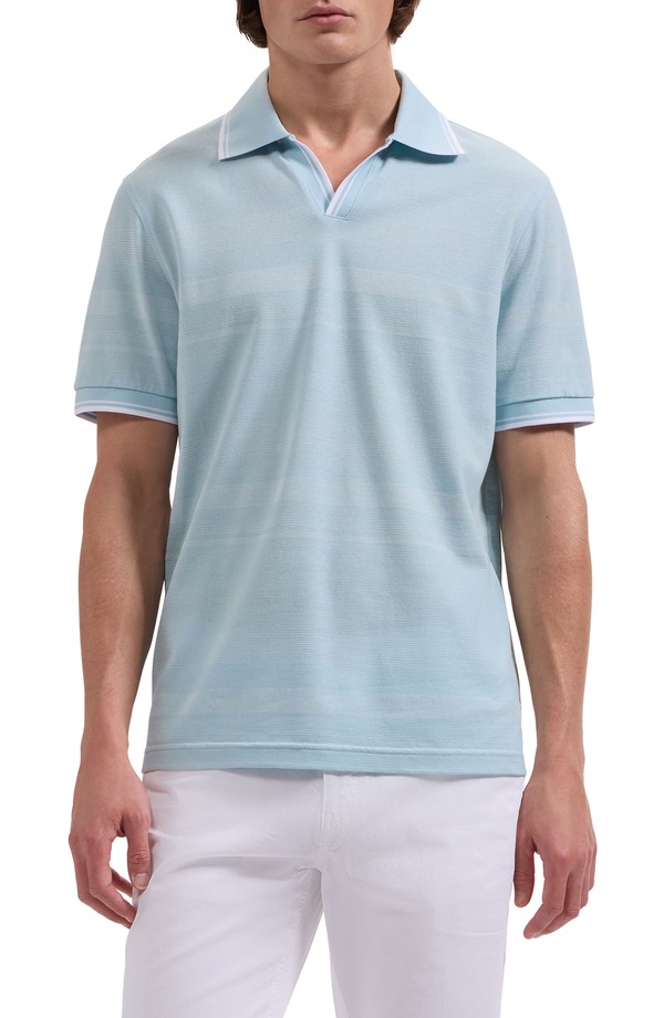 ブガッチ メンズ トップス スポーツシャツ Bugatchi Textured Stripe Johnny Collar Polo Ether 縞模様