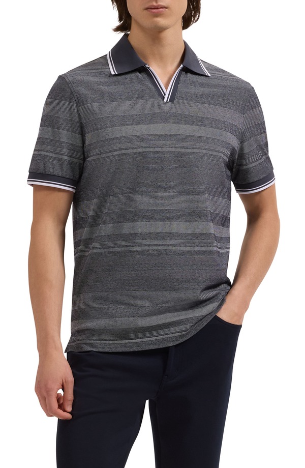 ブガッチ メンズ トップス スポーツシャツ Bugatchi Textured Stripe Johnny Collar Polo Navy 米国海軍
