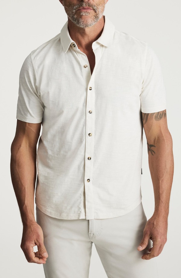 34ヘリテージ メンズ トップス シャツ コットン ジャージー 34 Heritage Short Sleeve Slub Cotton Jersey Button-Up Shirt Antique White ホワイト|ReVida 店