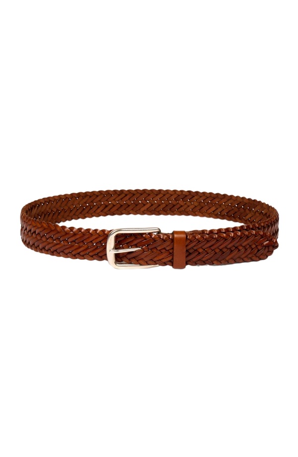 沙子ロ メンズ 佩び物 胴締め なめし革 SANDRO Braided leather belt Camel 駱駝