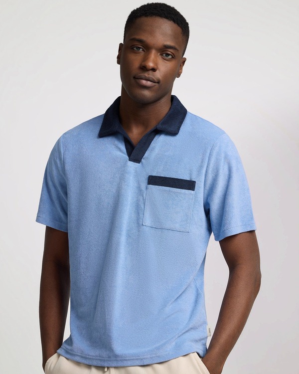 オニア メンズ トップス スポーツシャツ パイル Onia Towel Terry Pocket Johnny Collar Polo Riviera/Navy 米国海軍