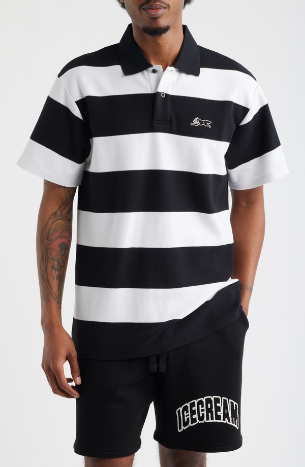 クリーム メンズ トップス スポーツシャツ ICECREAM Big Dripper Stripe Polo Black 黒いこと