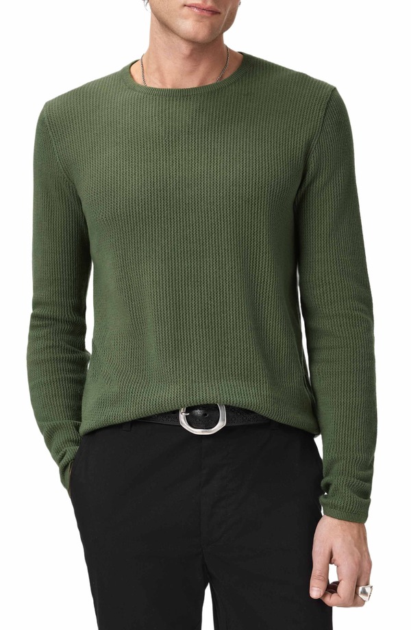 ジョンバルベイトス メンズ アウター パーカー・スウェット メッシュ セーター コットン John Varvatos Montclair Mesh Stitch Organicotton Blend Sweater Light Olive オリーブ