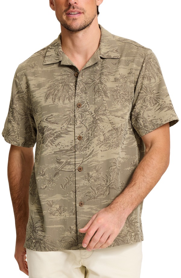 トッミーバハマ メンズ トップス シャツ プリント Tommy Bahama Coastal Ease IslandZone Palms Print Camp Shirt Shiitake|ReVida 店