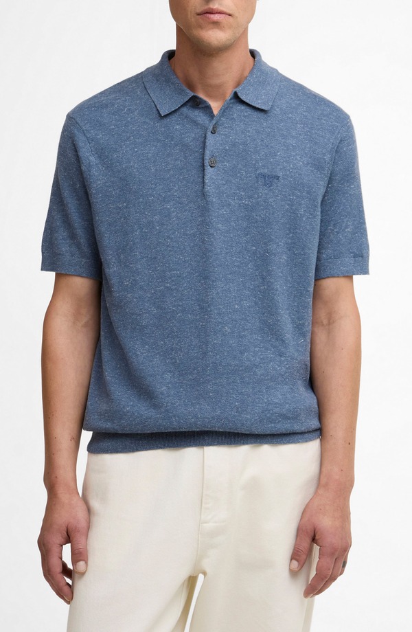 バブアー メンズ トップス スポーツシャツ 綿織物 リネン Barbour Muston Cotton \u0026 Linen Polo Denim ジーンズ