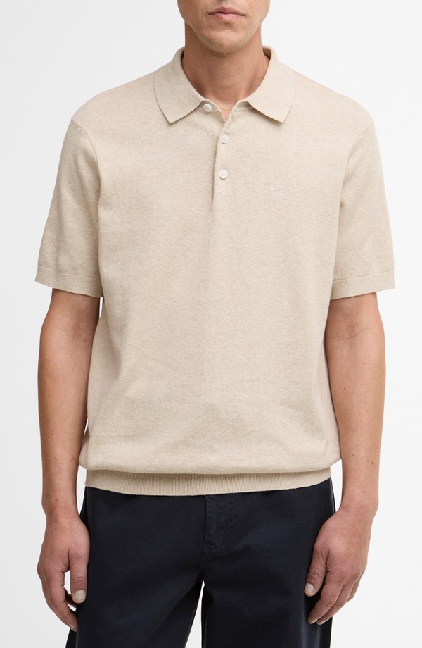 バブアー メンズ トップス スポーツシャツ 綿織物 リネン Barbour Muston Cotton \u0026 Linen Polo Washed Stone 石ころ