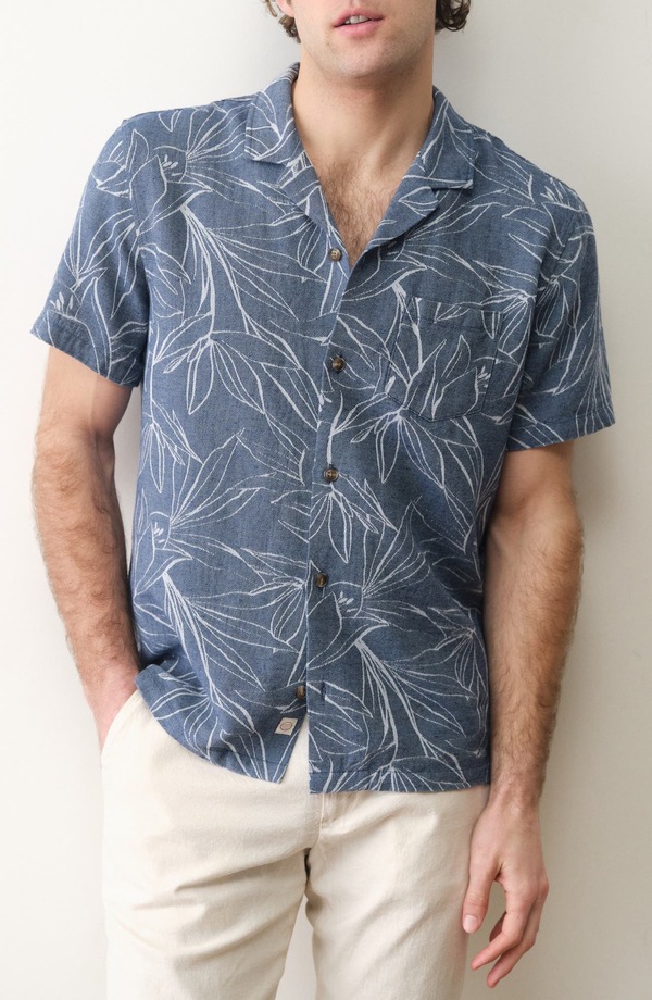 マリーン レイヤー メンズ トップス シャツ Marine Layer Jacquard Camp Shirt Blue Floral ブルー