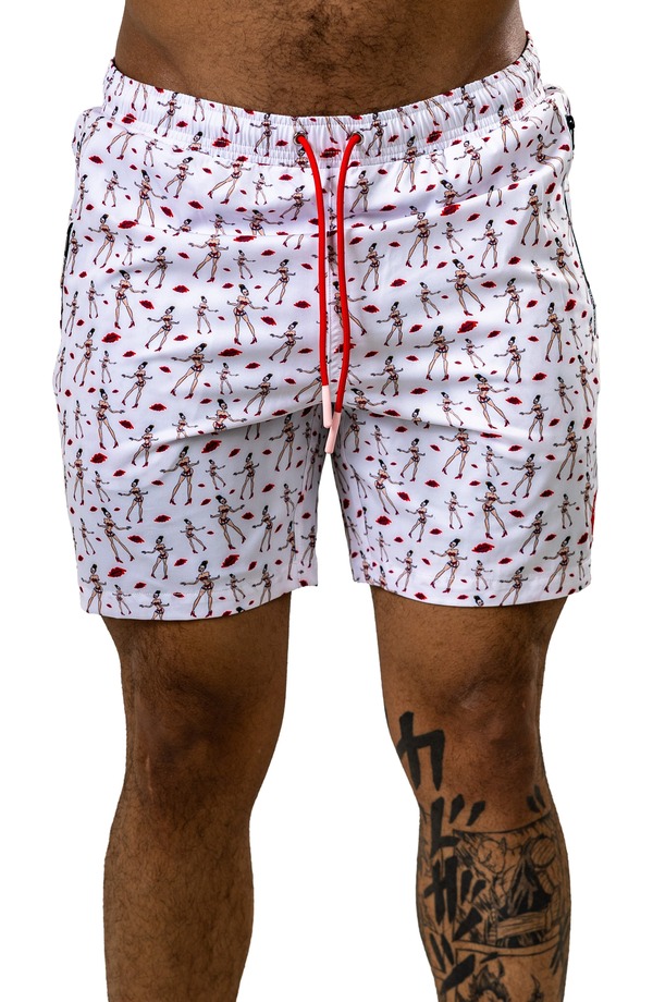 マセオ メンズ 海水着 二分の一ズボン下・さる股引き 刷り上げる Maceoo Swimarthyr Print Swim Trunks White 白いこと