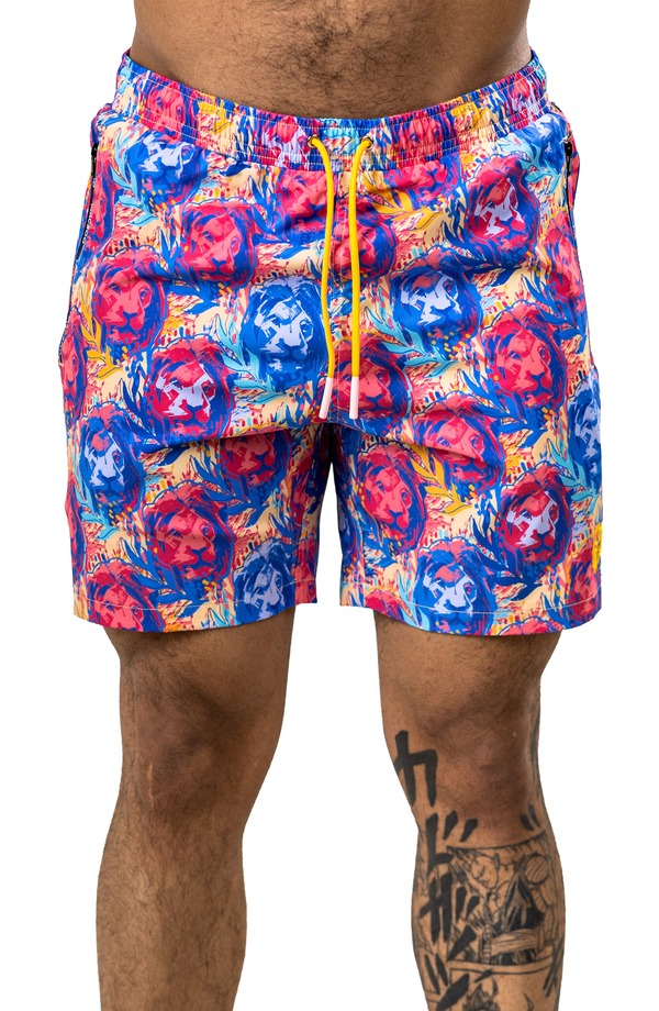 マセオ メンズ 水泳着 二分の一ズボン下・さる股引き 刷り上げる Maceoo Swimarthyr Print Swim Trunks Red 赤いこと