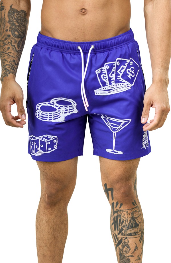 マセオ メンズ 水泳着 二分の一ズボン下・さる股引き 刷り上げる Maceoo Swimarthyr Print Swim Trunks Blue 青色