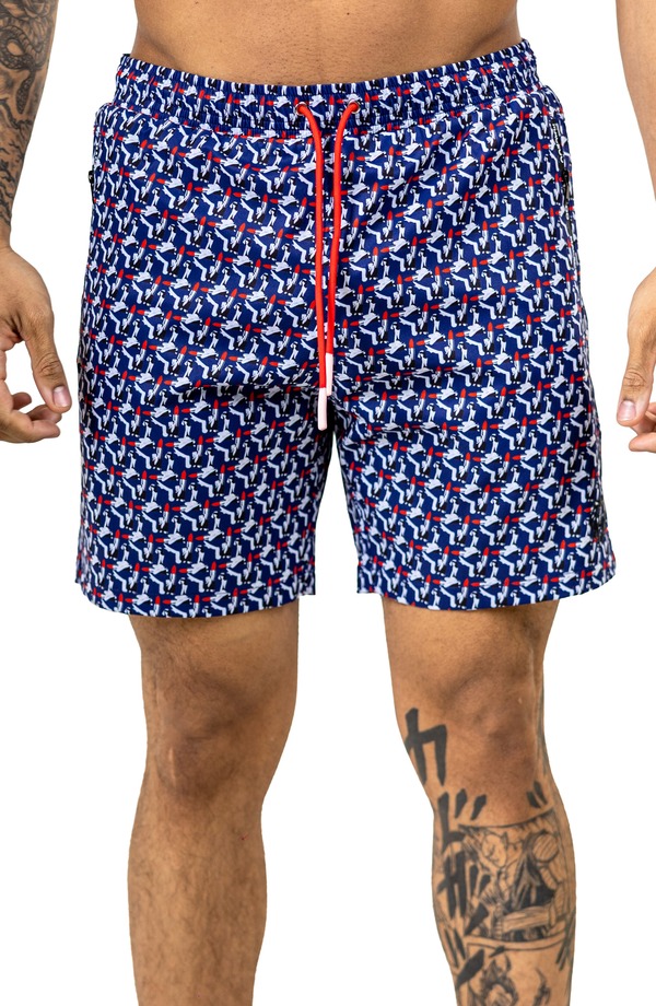 マセオ メンズ 水泳着 二分の一ズボン下・さる股引き 刷り上げる Maceoo Swimarthyr Print Swim Trunks Blue 青色