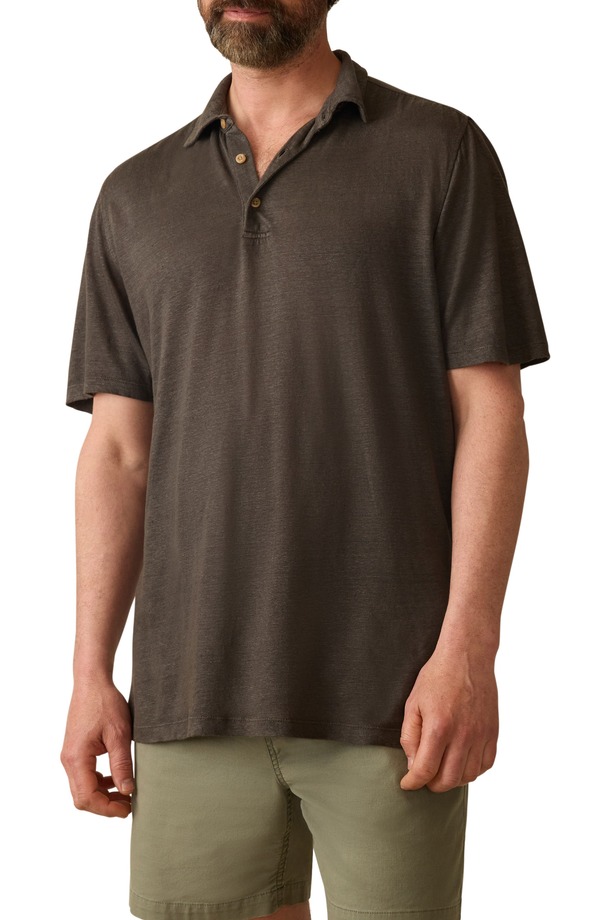 ファレティ メンズ トップス ポロシャツ リネン Faherty Linen Polo Washed Black ブラック｜ReVida 店