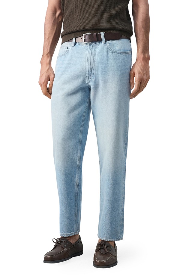 マンゴ メンズ ボトムス ジーンズズボン下 デニム MANGO Crop Tapered Jeans Light Blue 青色 メンズファッション-ズボン・パンツ