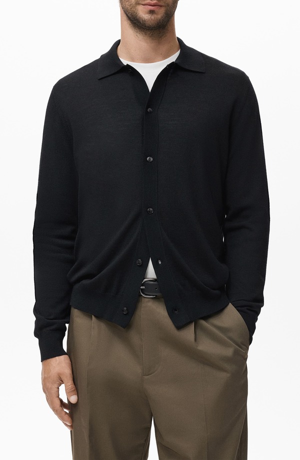 マンゴ メンズ アウター ジレー 羊毛 MANGO Wool Cardigan Black 黒いこと