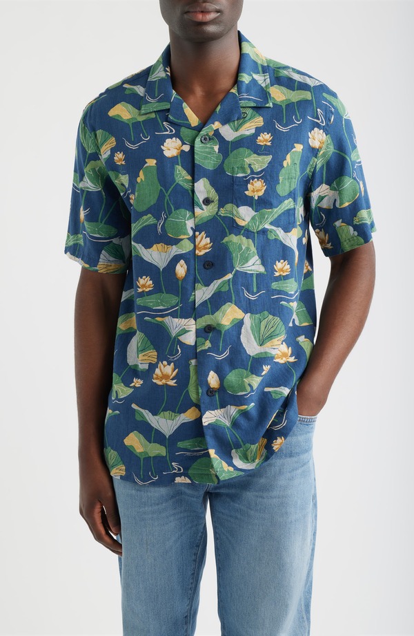 ペンドルトン メンズ トップス シャツ フラワー柄 コットン フラワー Pendleton Floral Cotton Camp Shirt Lily Pad Blue ブルー｜ReVida 店