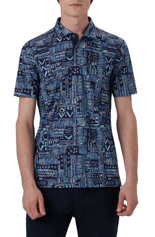 ブガッチ メンズ トップス スポーツシャツ 刷り上げる 綿織物 Bugatchi Hendrix Digital Print Pima Cotton Polo Navy 米国海軍