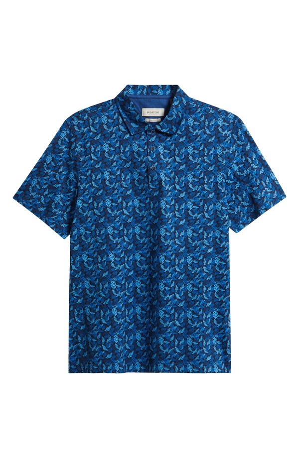 ブガッチ メンズ トップス スポーツシャツ 刷り上げる 綿織物 Bugatchi Vincent OoohCotton Leaf Print Polo Night Blue 青み