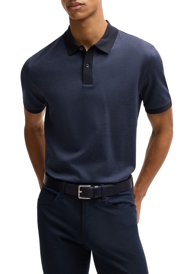 元締め メンズ トップス スポーツシャツ 綿織物 BOSS Parlay Cotton Piqu Polo Dark Blue 青色 トップス-メンズファッション-ポロシャツ