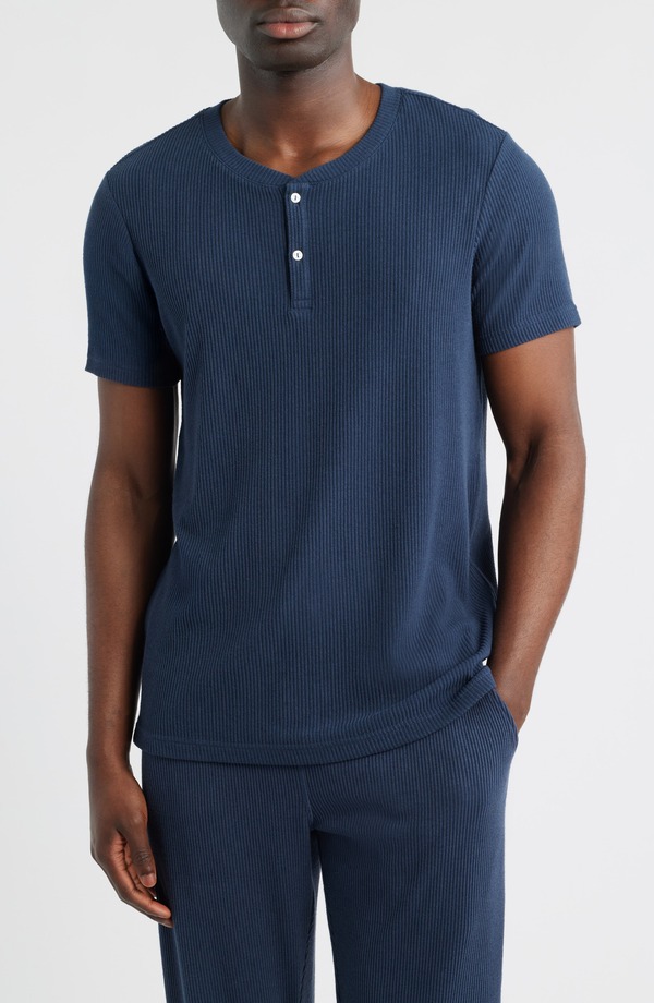 ダニエルブチュラー メンズ トップス プルオーバー 肋材 Daniel Buchleribbed Henley Pajama T-Shirt College Navy 米国海軍
