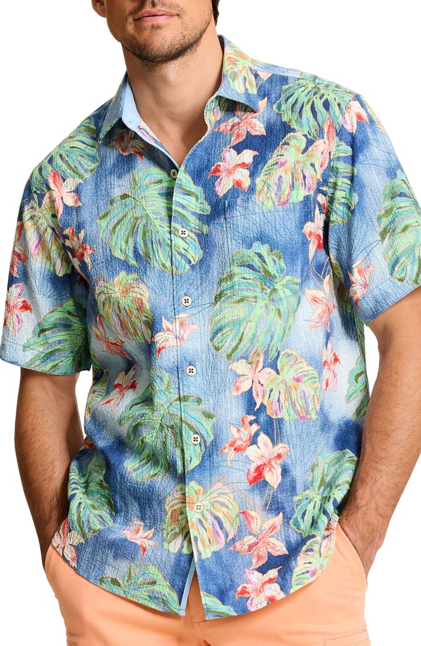 トッミーバハマ メンズ トップス シャツ フラワー柄 フラワー Tommy Bahama Nova Wave Mira Jungle Floral Short Sleeve Seersucker Button-Up Shirt Bering Blue ブルー