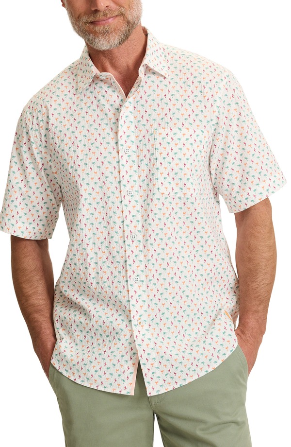 トッミーバハマ メンズ トップス シャツ Tommy Bahama Nova Wave Flock Ito You Short Sleeve Seersucker Button-Up Shirt White ホワイト