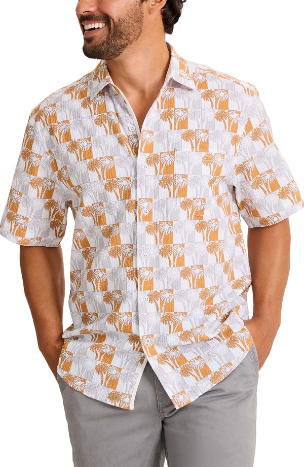 トッミーバハマ メンズ トップス シャツ Tommy Bahama Nova Wave Sunnyside Palmshort Sleeve Seersucker Button-Up Shirt Dark Antique Gold ゴールド