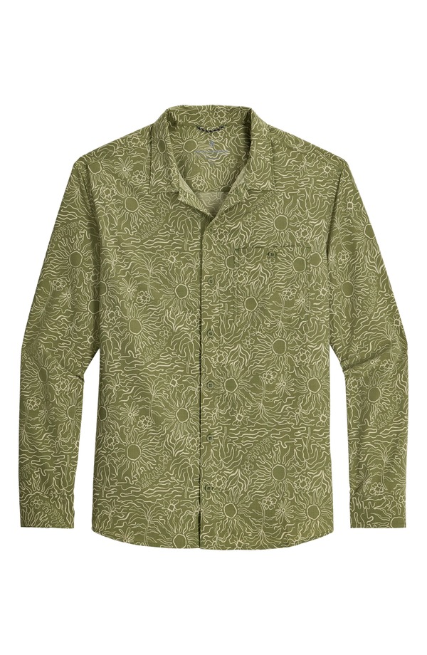 ロイヤルロビンズ メンズ トップス シャツ ポリエステル プリント ROYAL ROBBINSalathe Sun Print Recycled Polyester Button-Up Shirt Olive Solar Pt オリーブ｜ReVida 店