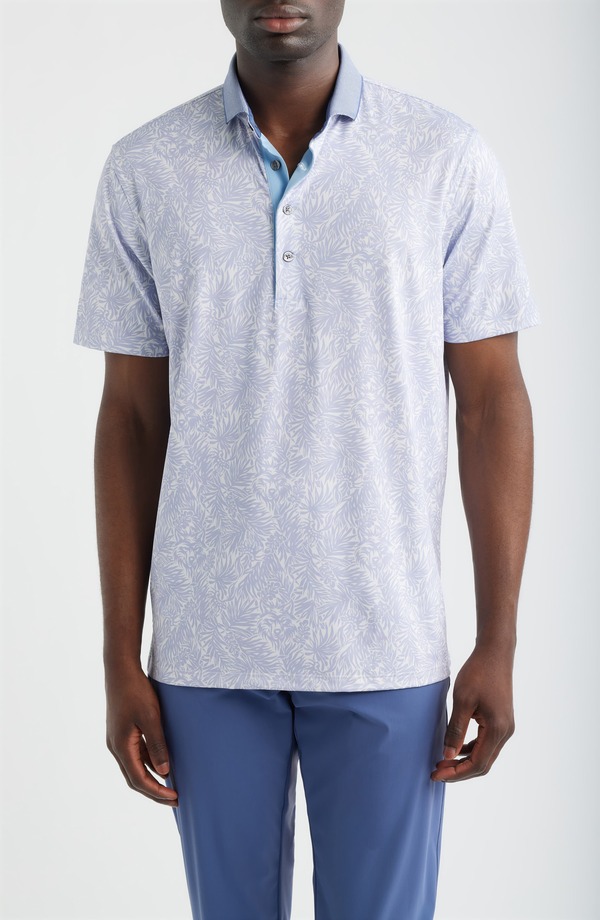 グレイソン メンズ トップス スポーツシャツ 刷り上げる Greyson Island Hunt Leaf Print Performance Golf Polo Jellyfish