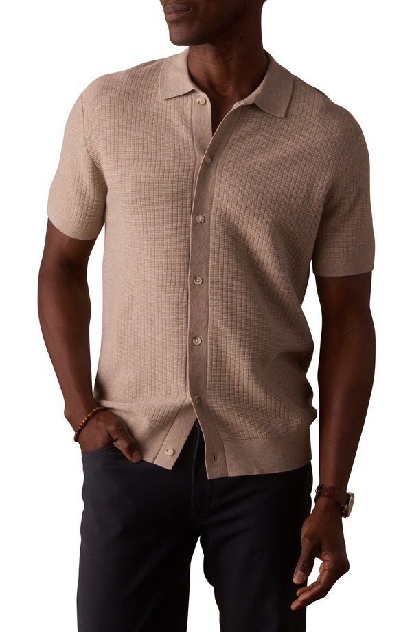 並大抵ブランド名 メンズ トップス ティーシャツ 編み物 The Normal Brand BreezeKnit Short Sleeve Button-Up Shirt Flax Tシャツ・カットソー-メンズファッション-トップス