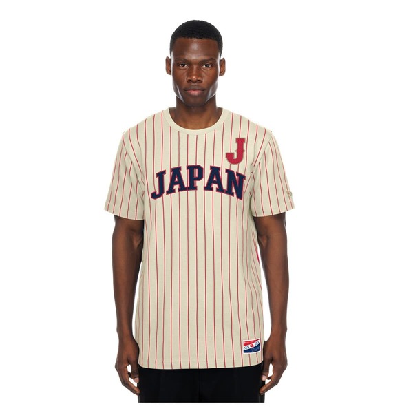 ニュー内鰓 メンズ トップス プルオーバー メッシュ Men\u0027s New Era Cream Japan Baseball Throwback Meshback Pinstripe T-Shirt Cream 皮膚軟化剤