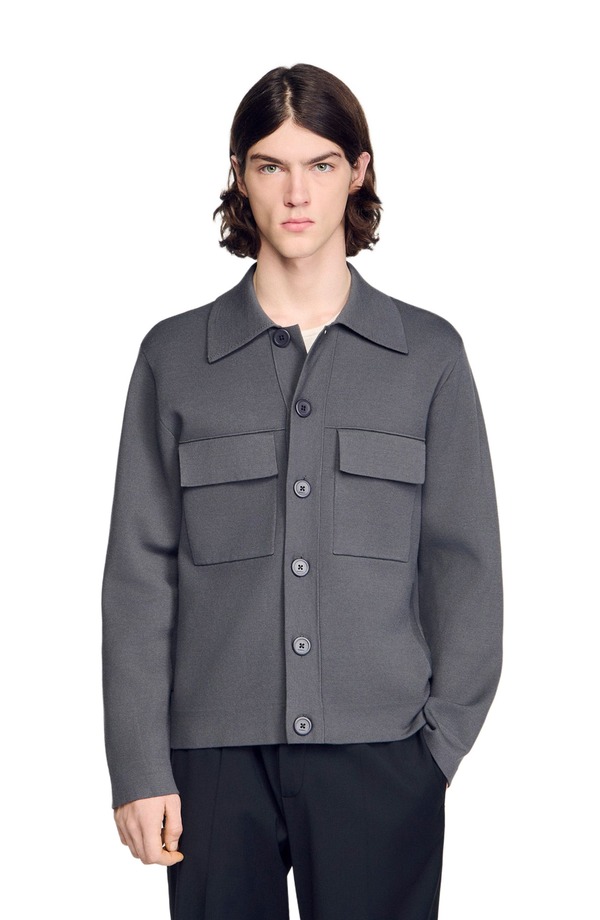サンドロ メンズ アウター ジャケット・ブルゾン ニット SANDRO Milano knit jacket Dark Grey グレー