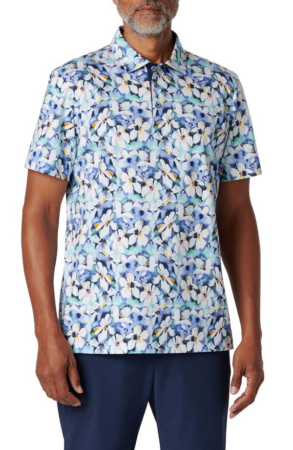 ブガッチ メンズ トップス スポーツシャツ 御花柄 刷り上げる 綿織物 御花 Bugatchi Hendrix Digital Floral Print Pima Cotton Polo Cobalt 青緑色