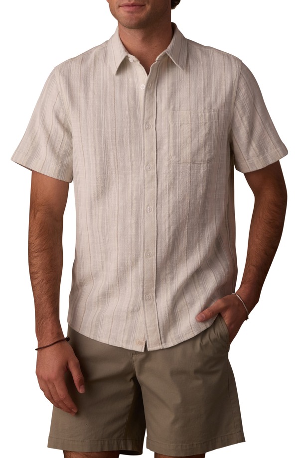 並大抵ブランド名 メンズ トップス プルオーバー The Normal Brand Freshwater Short Sleeve Button-Up Shirt Sea Glasstripe 縞模様