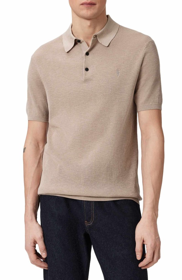 オールセインツ メンズ トップス スポーツシャツ 肋筋 AllSaints Aubrey Ribbed Polo Moon Grey 薄墨色
