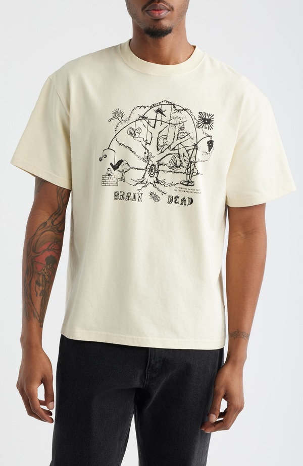 ブレインデッド メンズ トップス プルオーバー 綿織物 グラフィック Brain Dead Oracle Cotton Graphic T-Shirt Natural