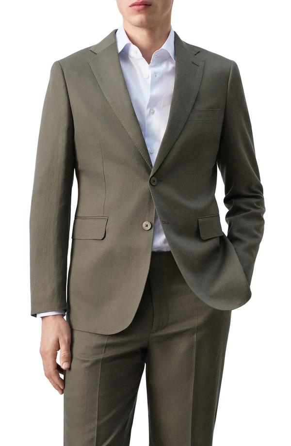 マンゴ メンズ アウター 上衣・上衣 か細い相応う リネン MANGO Amalfi Slim Fit Lyocell \u0026 Linen Blend Suit Jacket Khaki Green 緑であること