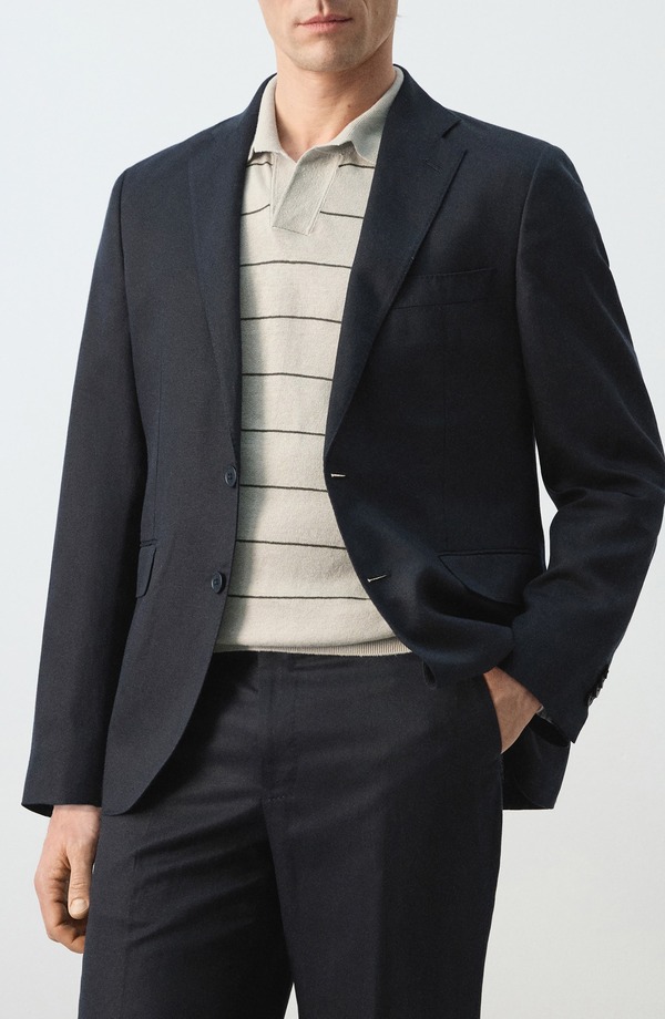 マンゴ メンズ アウター 上衣・上衣 か細い相応う リネン MANGO Amalfi Slim Fit Lyocell \u0026 Linen Blend Suit Jacket Navy 米国海軍
