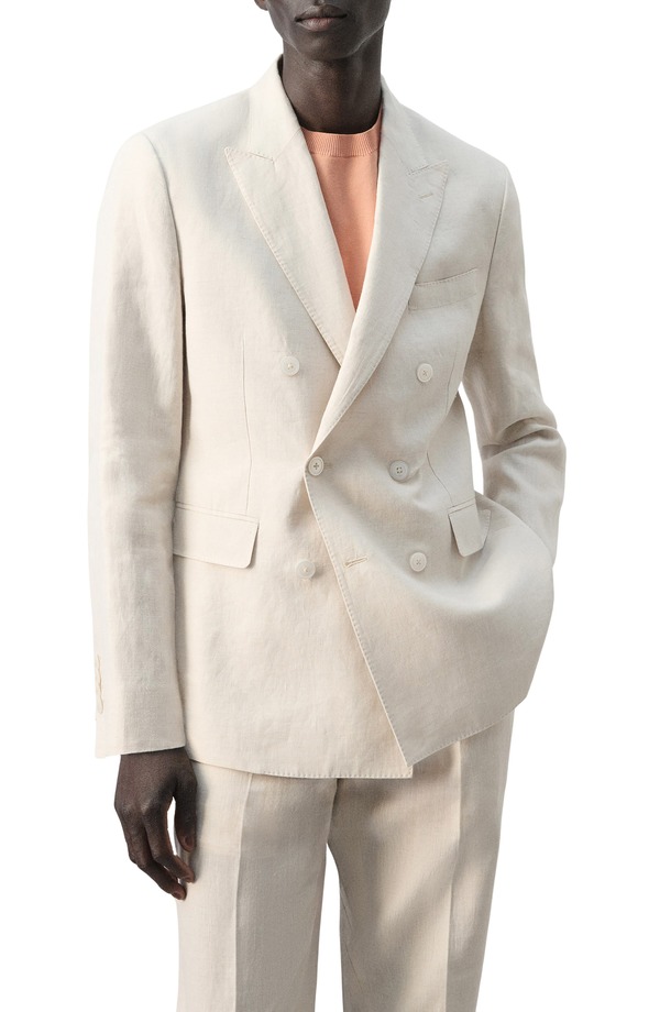 マンゴ メンズ アウター 上衣・上衣 か細い相応う スポーツジャケット リネン MANGO Amalfi Linen Slim Fit Double Breast Blazer Ecru エクリュ