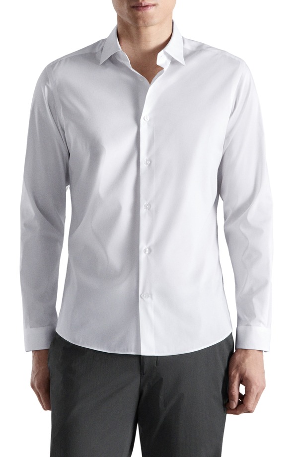 マンゴ メンズ トップス プルオーバー レギュラー填まる 綿織物 MANGO Regular Fit Stretch Cotton Blend Button-Up Shirt White 白いこと