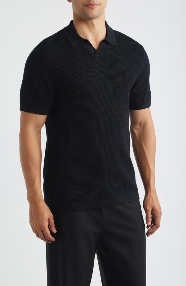 レイニングチャンプ メンズ トップス スポーツシャツ メッシュ スウェーター 綿織物 リネン Reigning Champ Victor Johnny Collar Cotton \u0026 Linen Mesh Stitch Polo Sweater Black 黒いこと