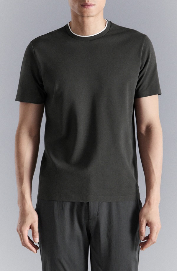 マンゴ メンズ トップス Tシャツ スリムフィット MANGO Slim Fit Comfort Stretch T-Shirt Dark Grey グレー|ReVida 店