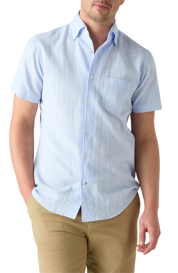 ロバート タルボット メンズ トップス プルオーバー Robertalbott Morgan Paisley Jacquard Seersucker Short Sleeve Shirt Light Blue 青色
