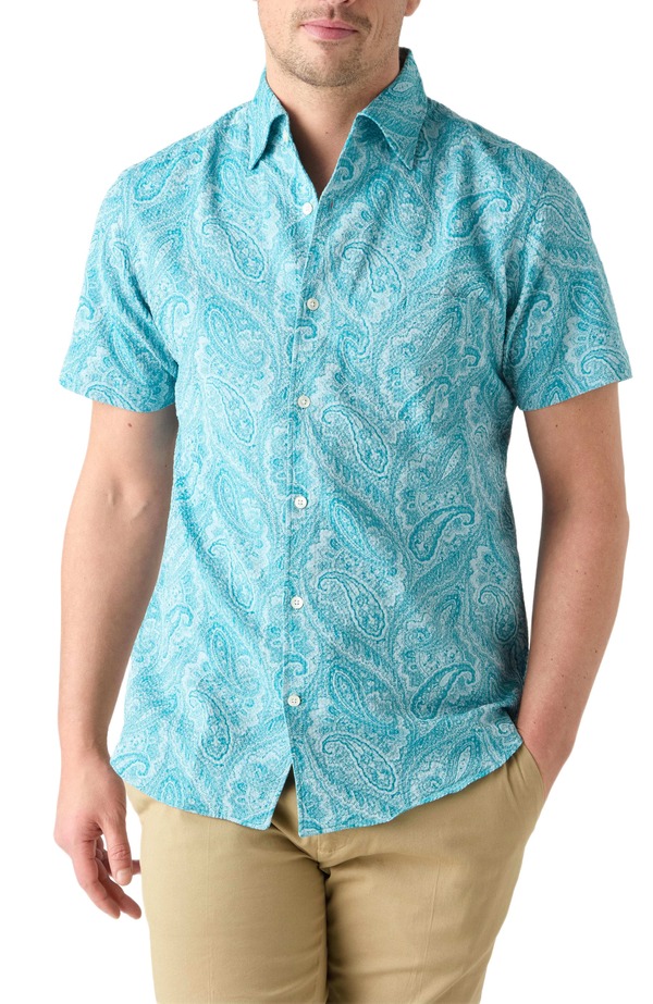 ロバート タルボット メンズ トップス プルオーバー Robertalbott Morgan Paisley Jacquard Seersucker Short Sleeve Shirteal ティール