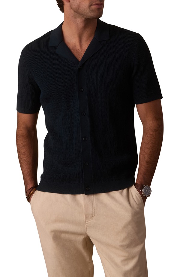 並大抵ブランド名 メンズ トップス プルオーバー 編み物 The Normal Brand Robles Texture Knit Camp Shirt Dark Oasis