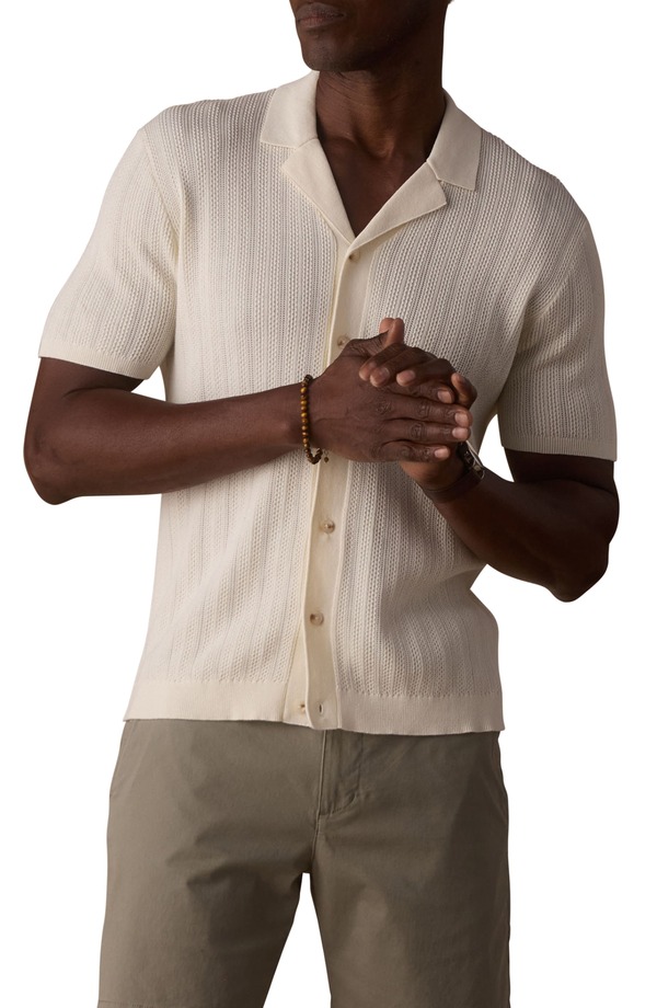 並大抵ブランド名 メンズ トップス プルオーバー 編み物 The Normal Brand Robles Texture Knit Camp Shirt Ivory 象牙色