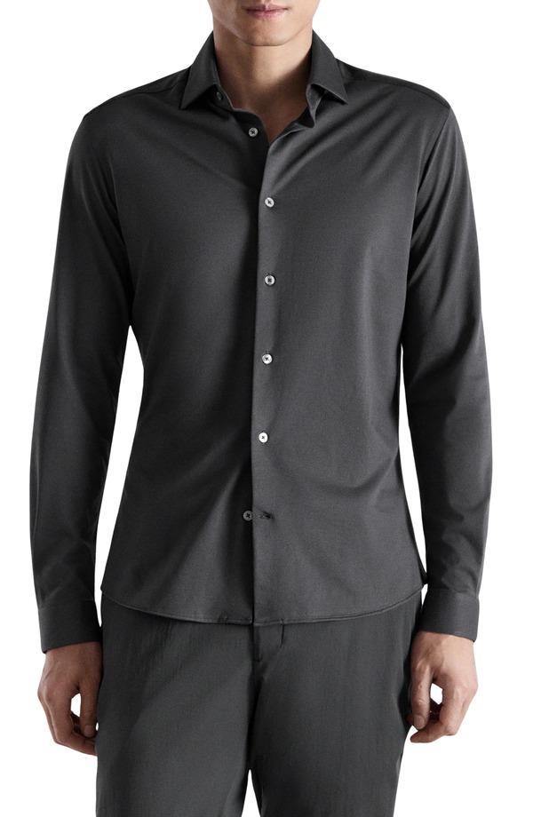 マンゴ メンズ トップス プルオーバー か細い填まる 綿織物 MANGO Slim Fit Cotton Blend Button-Up Shirt Charcoal 濃灰色