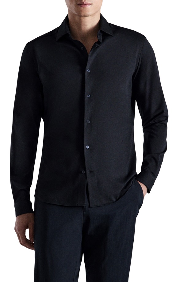 マンゴ メンズ トップス ティーシャツ か細い相応う 綿織物 MANGO Slim Fit Cotton Blend Button-Up Shirt Navy 米国海軍