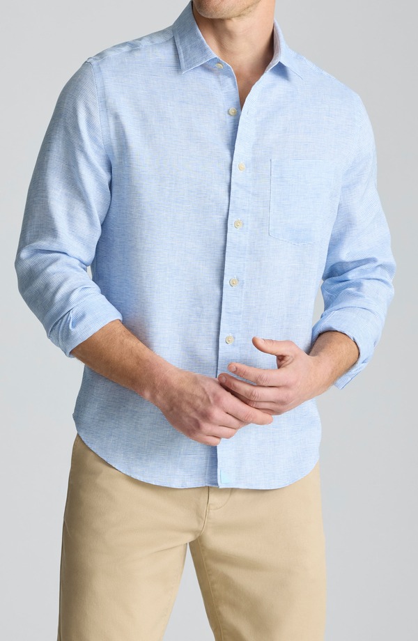 アンタックイット メンズ トップス プルオーバー リネン UNTUCKit Stripe Wrinkle Resistant Linen Button-Up Shirt Blue 青色
