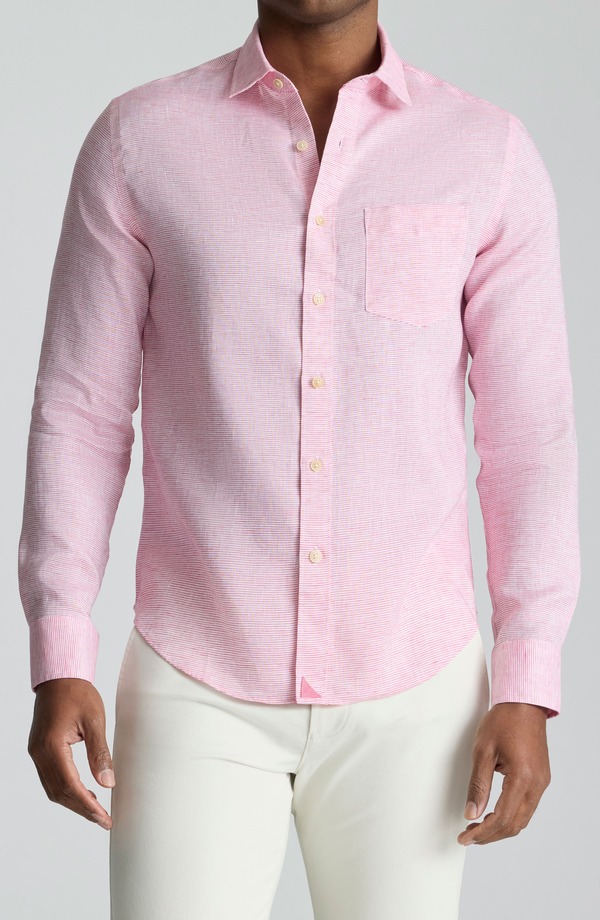 アンタックイット メンズ トップス プルオーバー リネン UNTUCKit Stripe Wrinkle Resistant Linen Button-Up Shirt Pink サクラ色