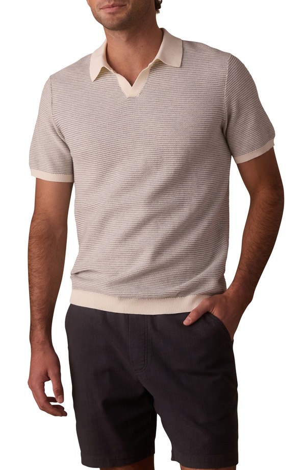 並大抵ブランド名 メンズ トップス スポーツシャツ The Normal Brand Robles Bird\u0027s Eye Polo Cream/ Grey 皮膚軟化剤